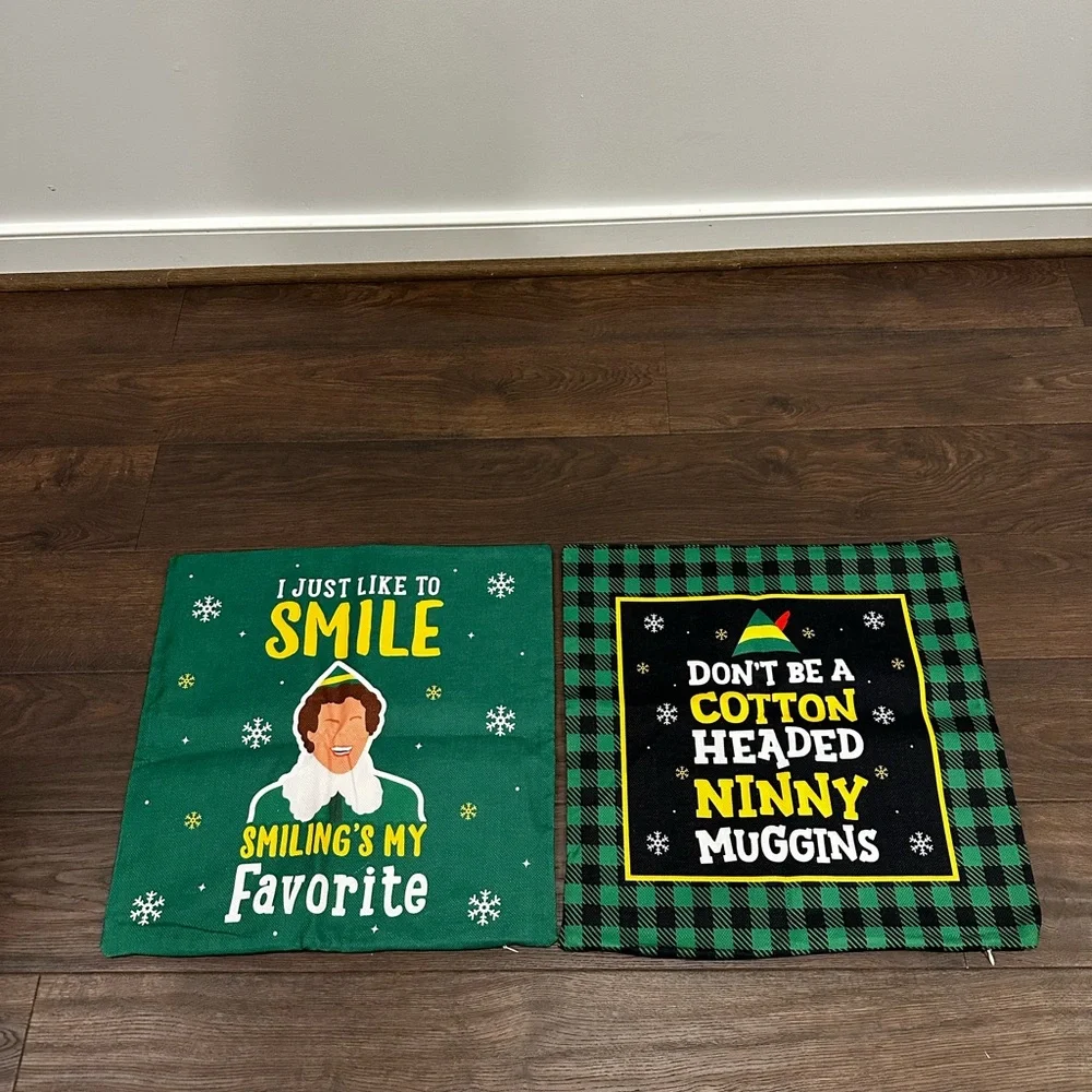 Set of Two Buddy The Elf Green and Black Holiday Pillow Covers